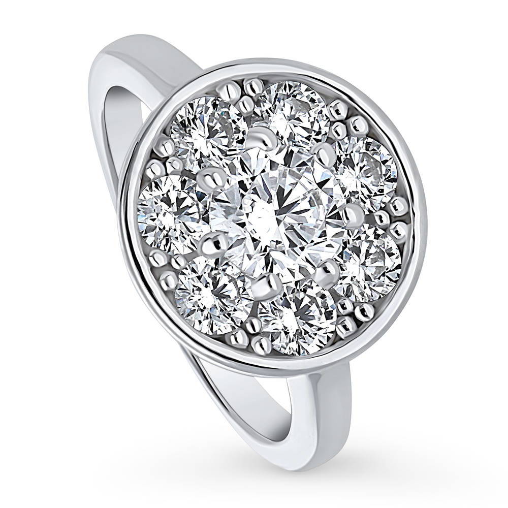 Front view of Flower Halo CZ Ring in Sterling Silver, 4 of 9