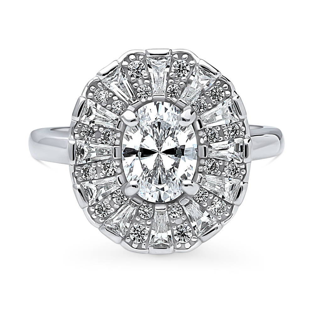 Halo Art Deco Oval CZ Ring in Sterling Silver, 1 of 9