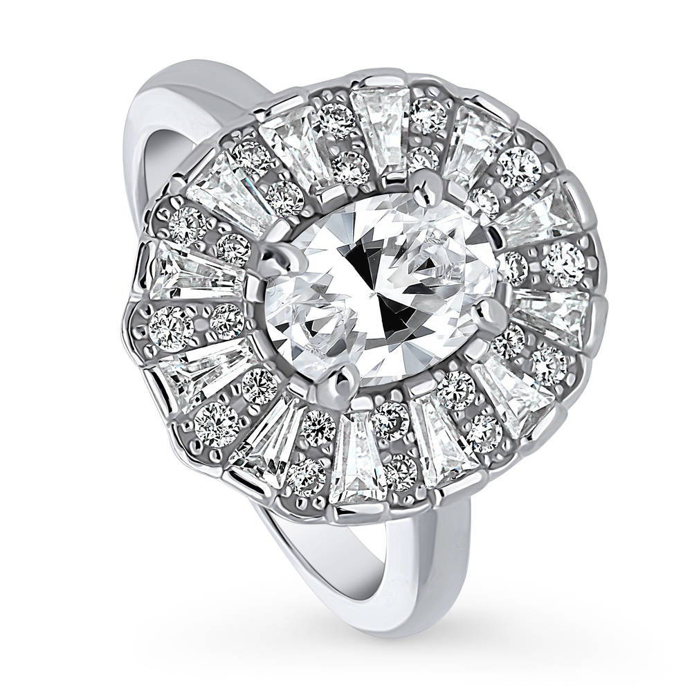 Front view of Halo Art Deco Oval CZ Ring in Sterling Silver, 4 of 9