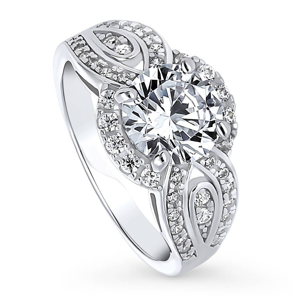 Front view of Halo Woven CZ Ring in Sterling Silver, 4 of 9