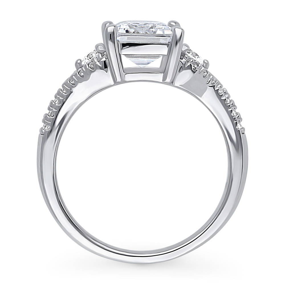 Alternate view of 3-Stone Emerald Cut CZ Split Shank Ring in Sterling Silver, 8 of 9