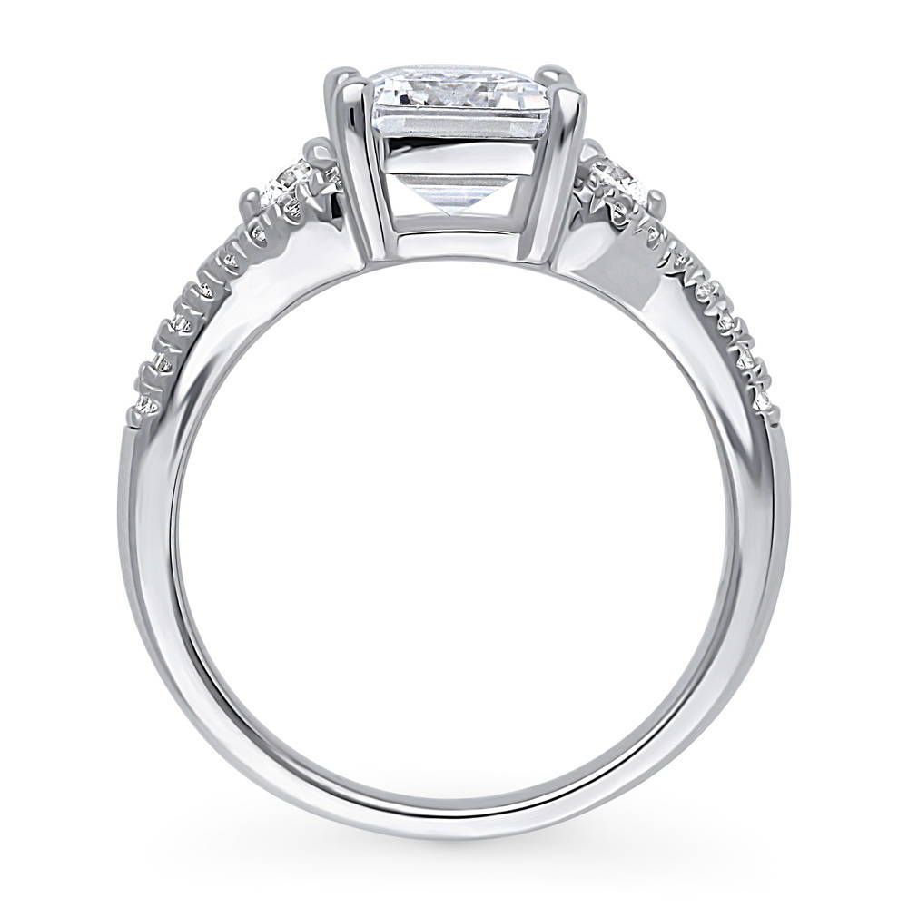 3-Stone 2.6ct Emerald Cut CZ Split Shank Ring in Sterling Silver