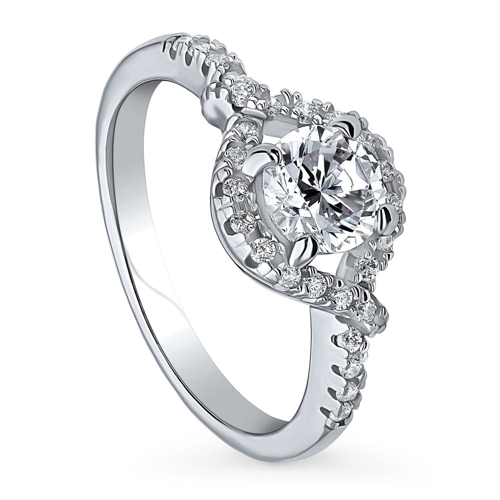 Front view of Woven Halo CZ Ring in Sterling Silver, 4 of 10