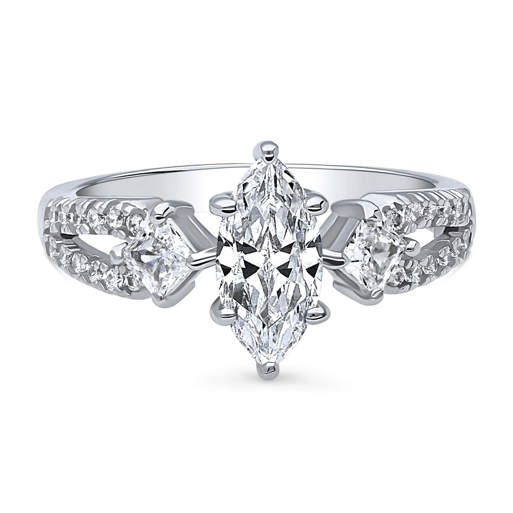 3-Stone Marquise CZ Split Shank Ring in Sterling Silver, 1 of 9