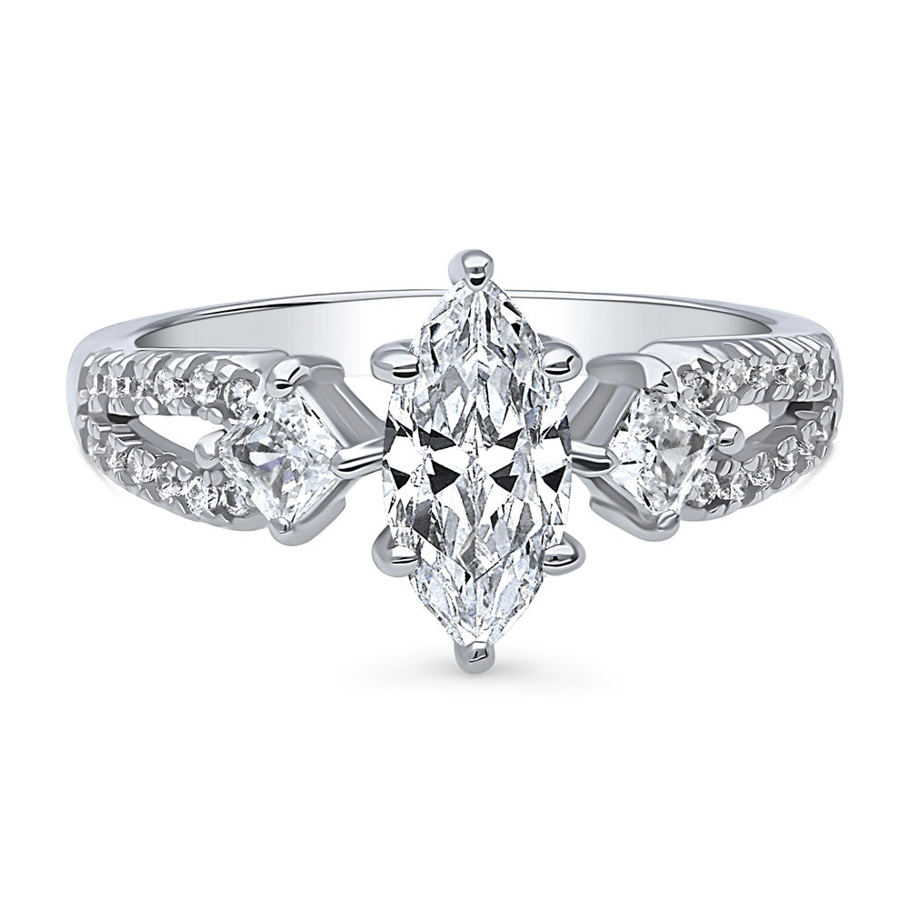 3-Stone 1ct Marquise CZ Split Shank Ring in Sterling Silver