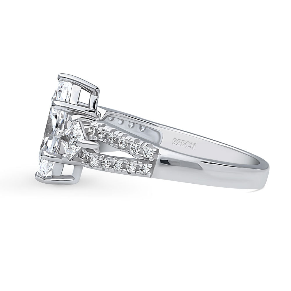 Angle view of 3-Stone 1ct Marquise CZ Split Shank Ring in Sterling Silver, 5 of 9