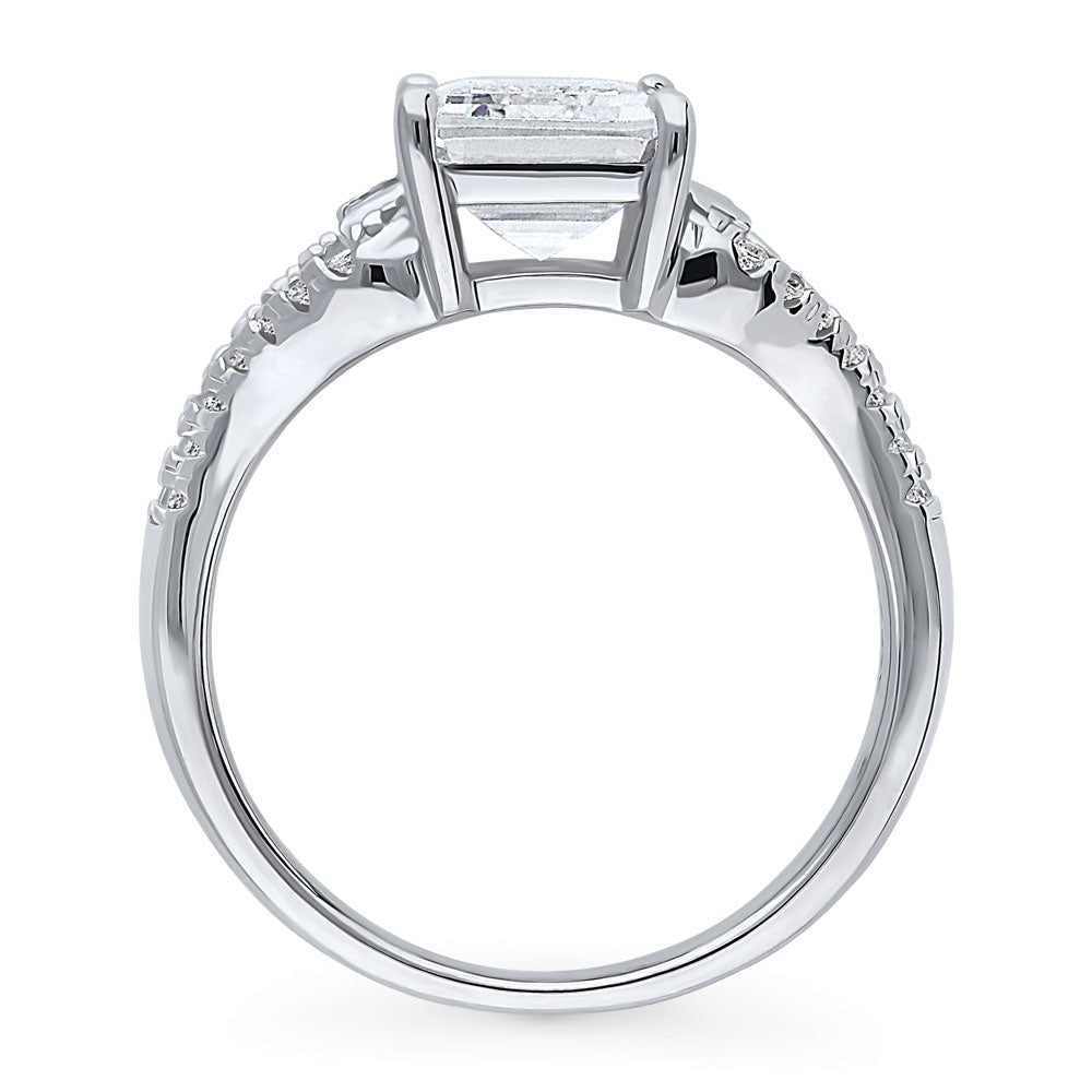 Solitaire 2.6ct Step Emerald Cut CZ Split Shank Ring in Sterling Silver