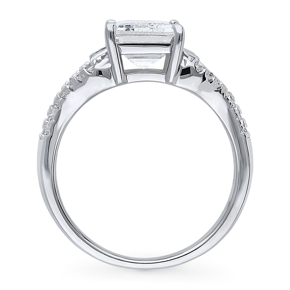 Alternate view of Solitaire 2.6ct Step Emerald Cut CZ Split Shank Ring in Sterling Silver, 8 of 9