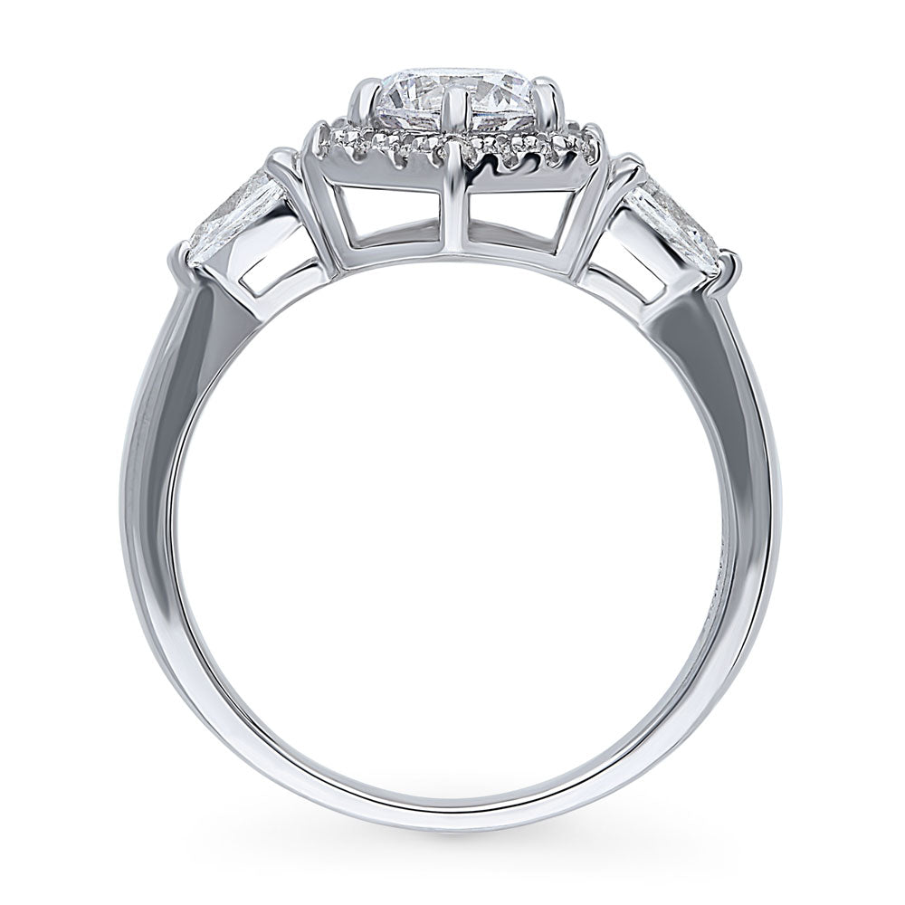 3-Stone Hexagon Halo 0.8ct CZ Ring in Sterling Silver
