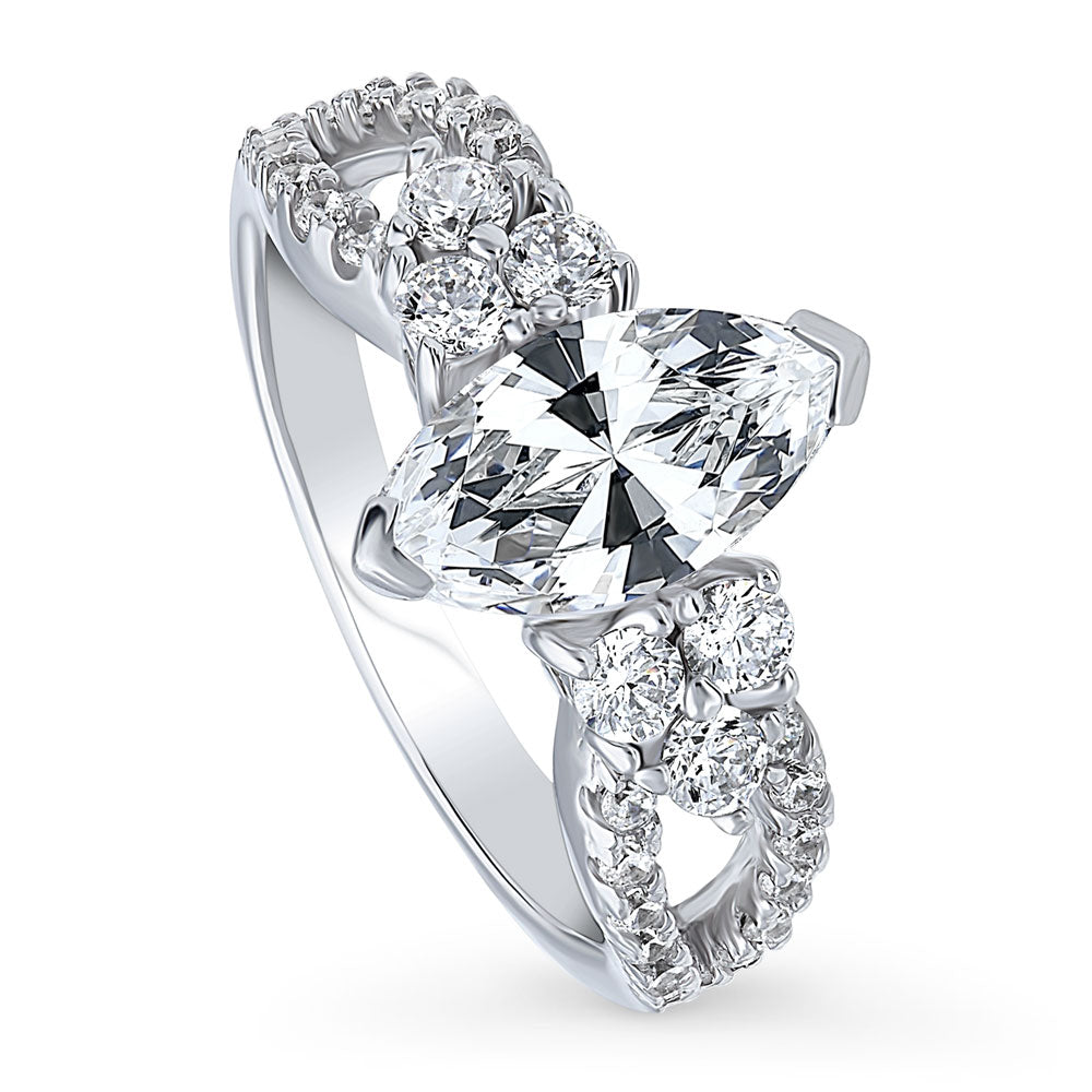Front view of Flower CZ Split Shank Ring in Sterling Silver, 4 of 9