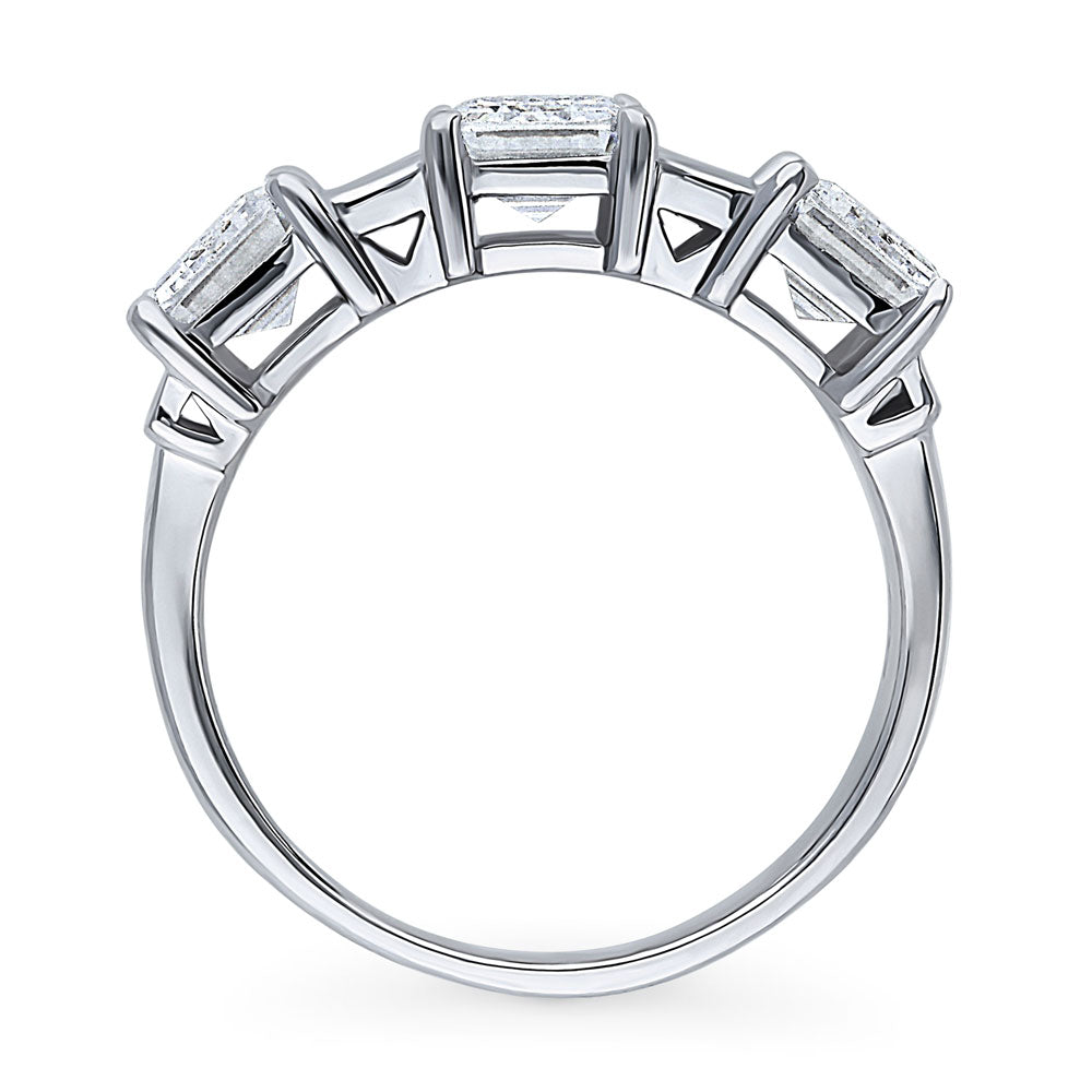 Alternate view of 3-Stone Art Deco Emerald Cut CZ Statement Ring in Sterling Silver, 8 of 9
