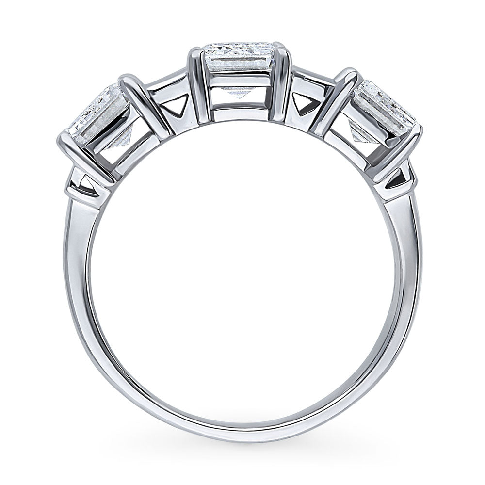 3-Stone Art Deco 3ct Emerald Cut CZ Ring in Sterling Silver