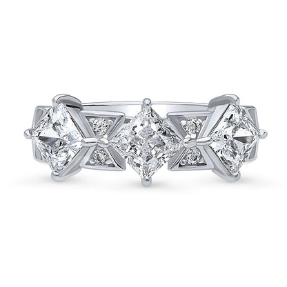 3-Stone Art Deco 2.1ct Princess CZ Ring in Sterling Silver