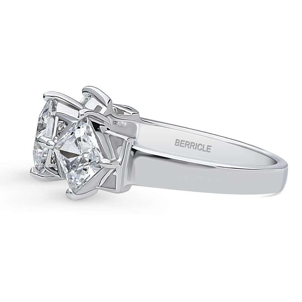 Angle view of 3-Stone Art Deco 2.1ct Princess CZ Ring in Sterling Silver, 5 of 11