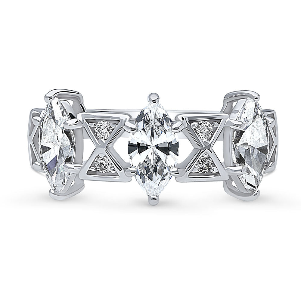 3-Stone Art Deco 1.35ct Marquise CZ Ring in Sterling Silver, 1 of 9