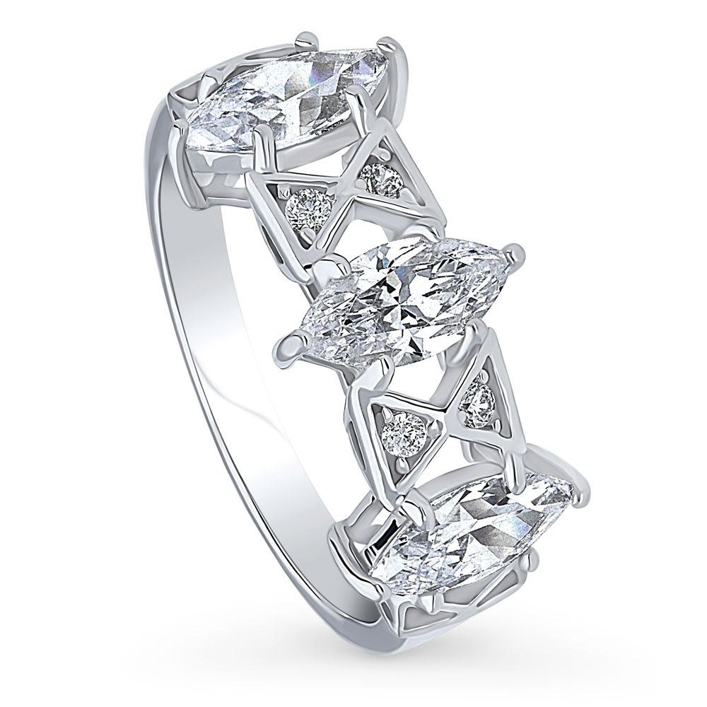 3-Stone Art Deco 1.35ct Marquise CZ Ring in Sterling Silver