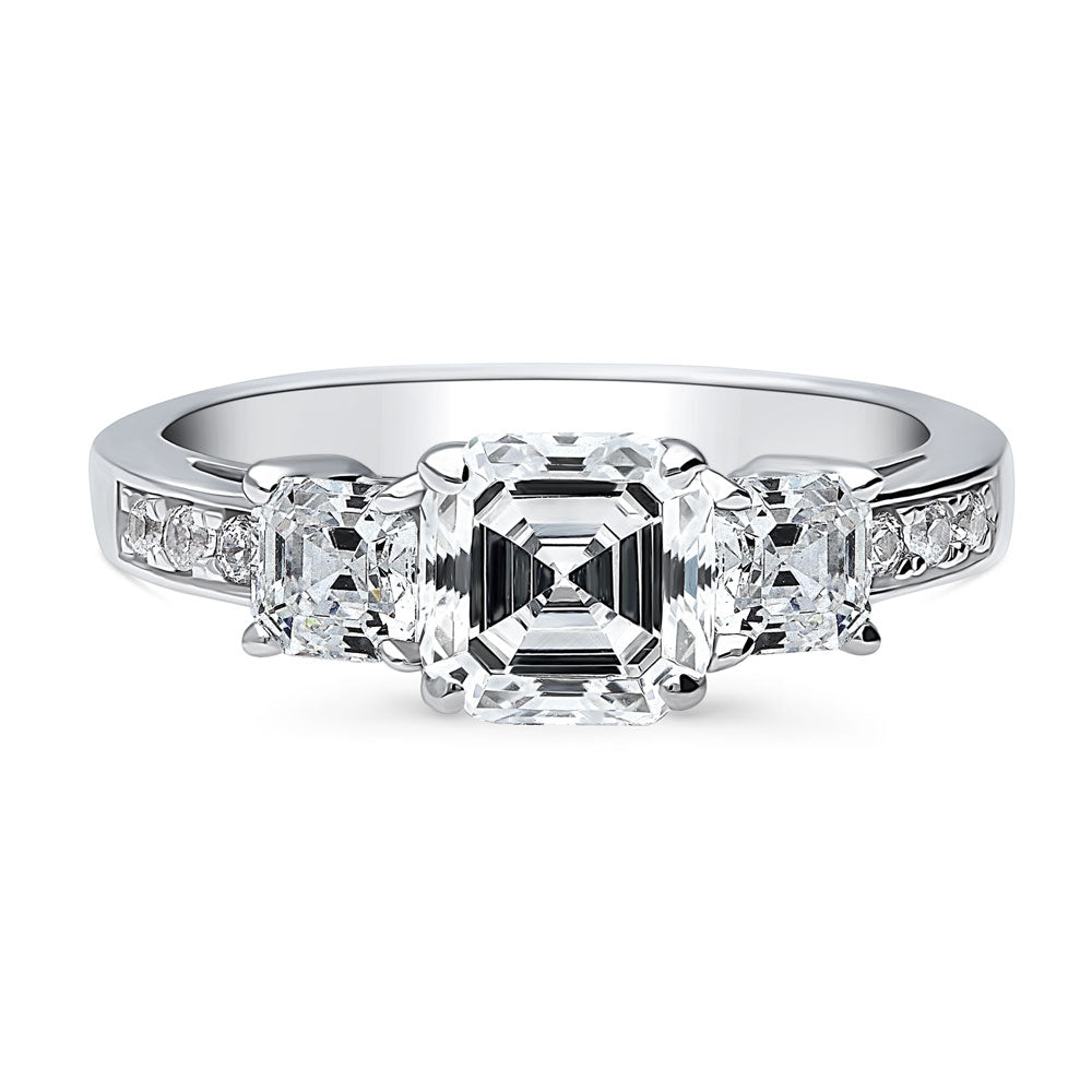 3-Stone Asscher CZ Ring in Sterling Silver, 1 of 10