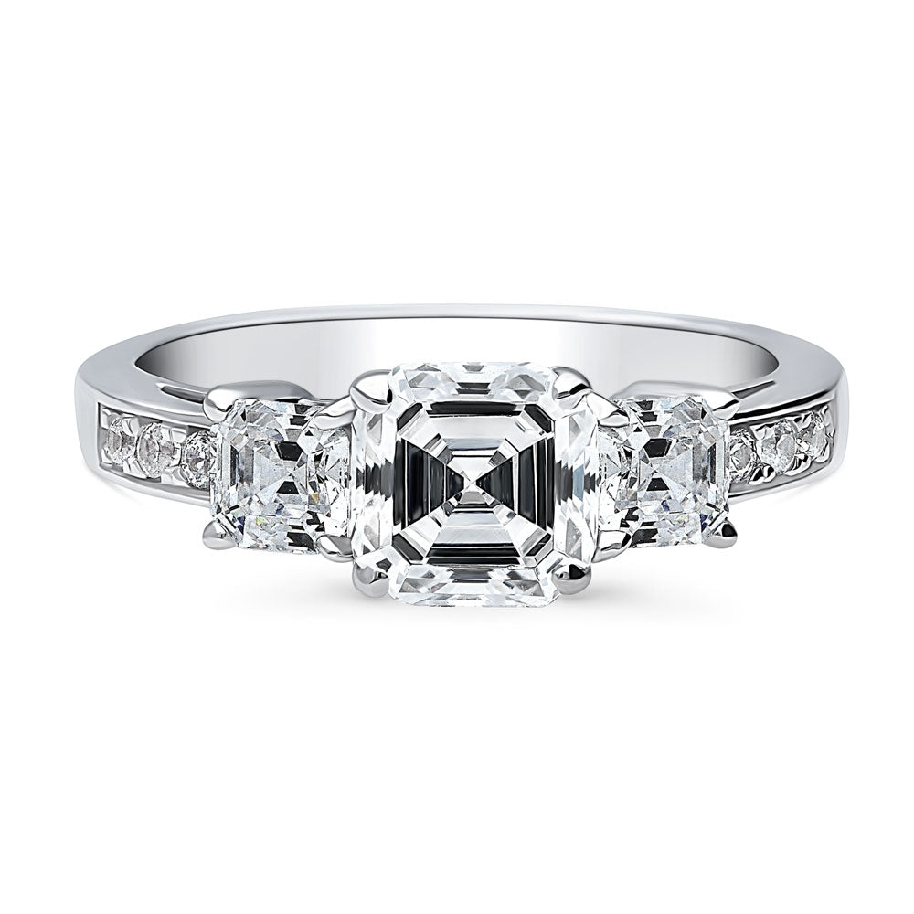3-Stone 1.6ct Asscher CZ Ring in Sterling Silver, 1 of 10