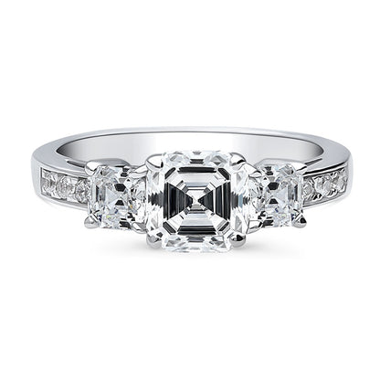 3-Stone 1.6ct Asscher CZ Ring in Sterling Silver