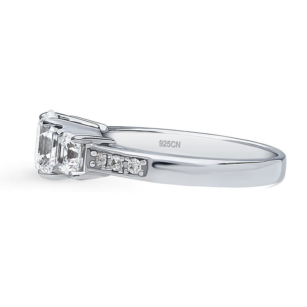 Angle view of 3-Stone Asscher CZ Ring in Sterling Silver, 4 of 9
