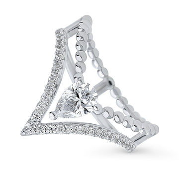 Bead Wishbone CZ Ring in Sterling Silver