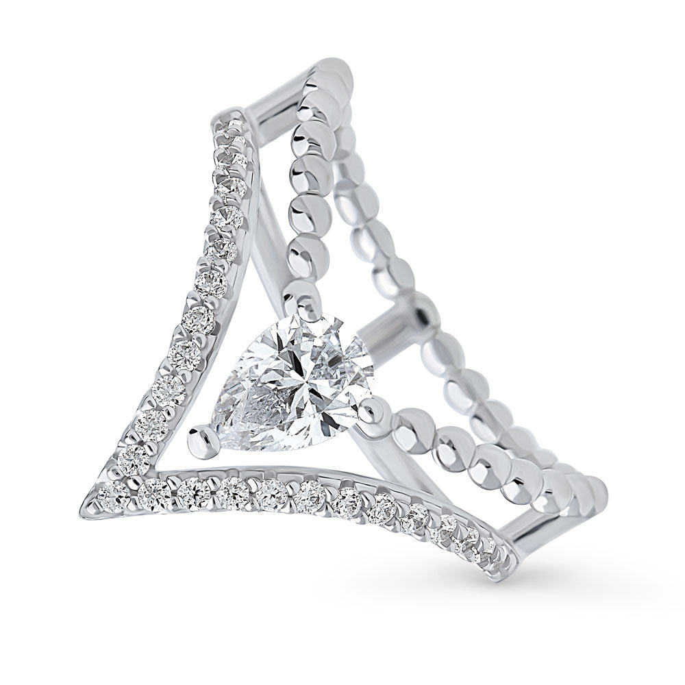 Front view of Bead Wishbone CZ Ring in Sterling Silver, 2 of 5