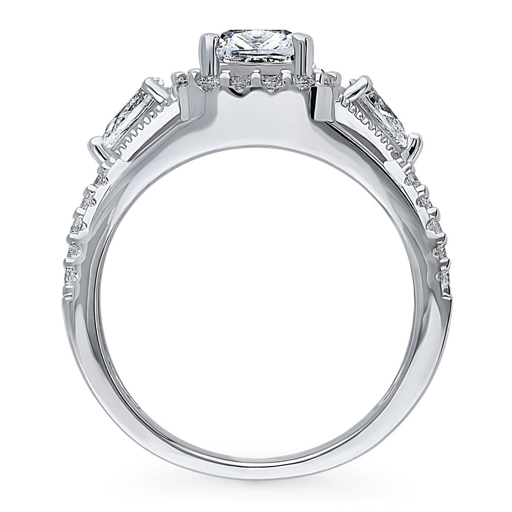 Alternate view of 3-Stone Halo Cushion CZ Split Shank Ring in Sterling Silver, 7 of 10