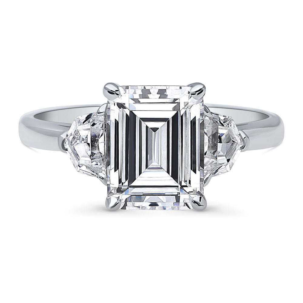 3-Stone Step Emerald Cut CZ Ring in Sterling Silver, 1 of 11