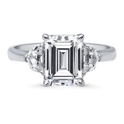 3-Stone 2.6ct Emerald Cut CZ Ring in Sterling Silver