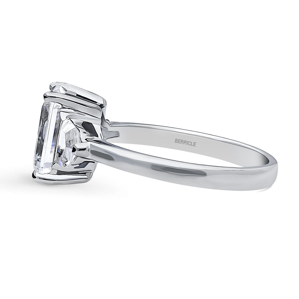 Angle view of 3-Stone 2.6ct Emerald Cut CZ Ring in Sterling Silver, 5 of 11