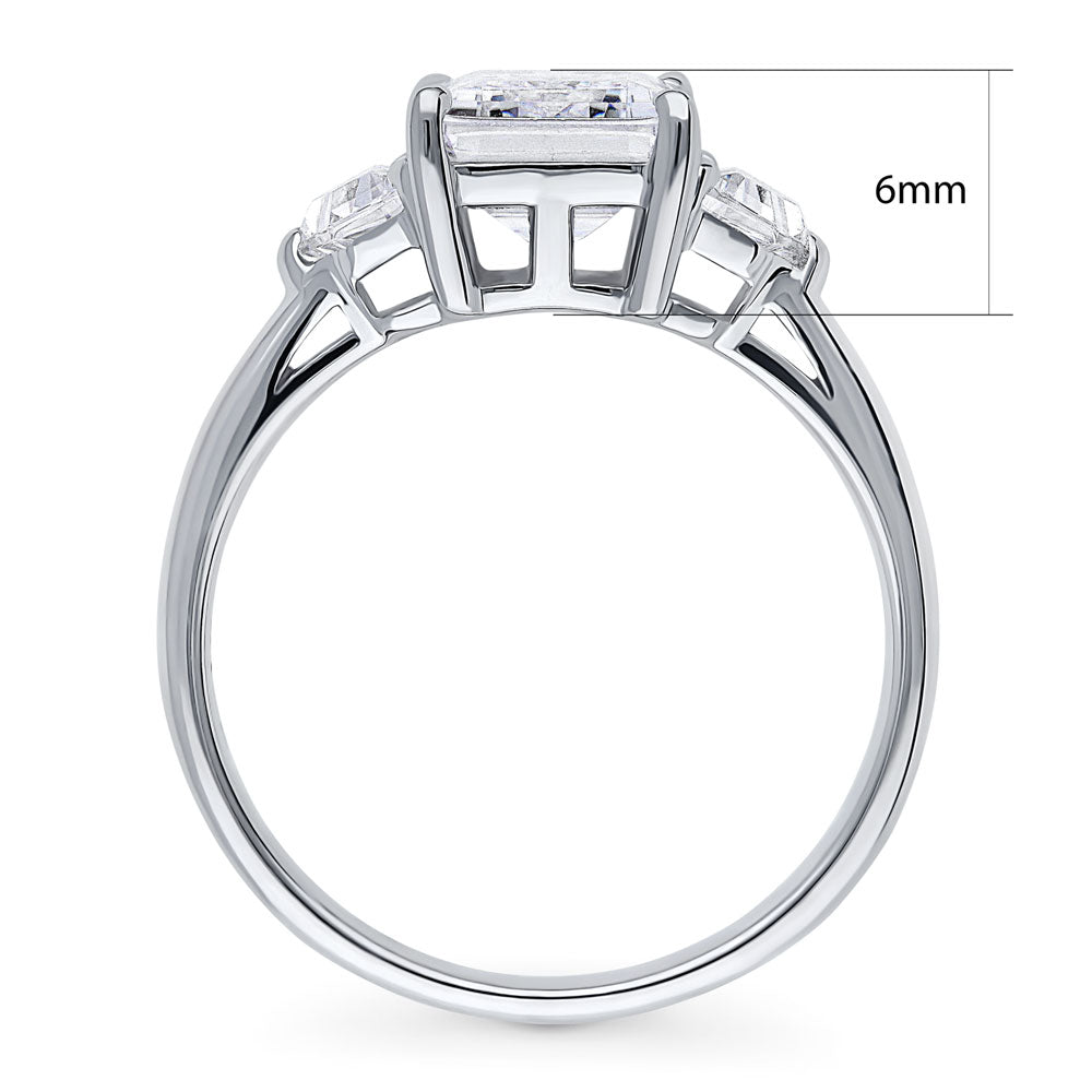 Alternate view of 3-Stone Step Emerald Cut CZ Ring in Sterling Silver, 7 of 10