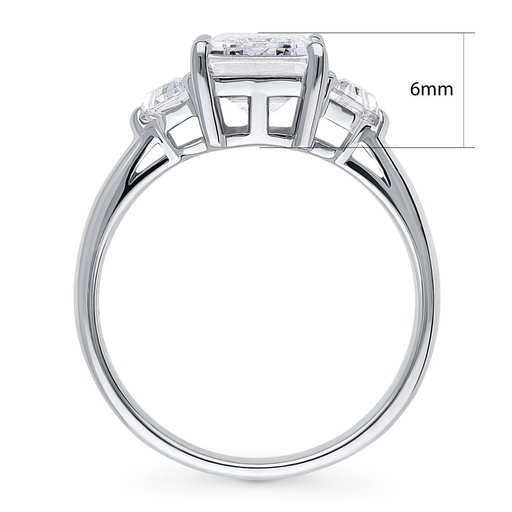 Alternate view of 3-Stone 2.6ct Emerald Cut CZ Ring in Sterling Silver, 8 of 11