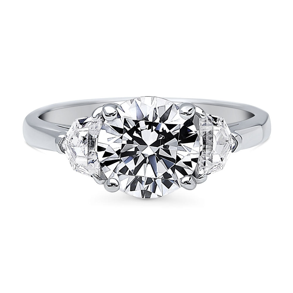 3-Stone Round CZ Ring in Sterling Silver, 1 of 9