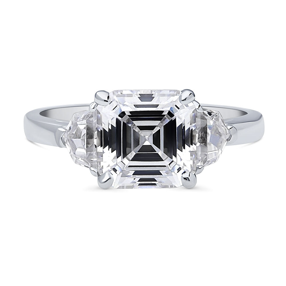 3-Stone Asscher CZ Ring in Sterling Silver, 1 of 11