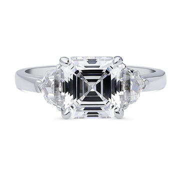 3-Stone Asscher CZ Ring in Sterling Silver