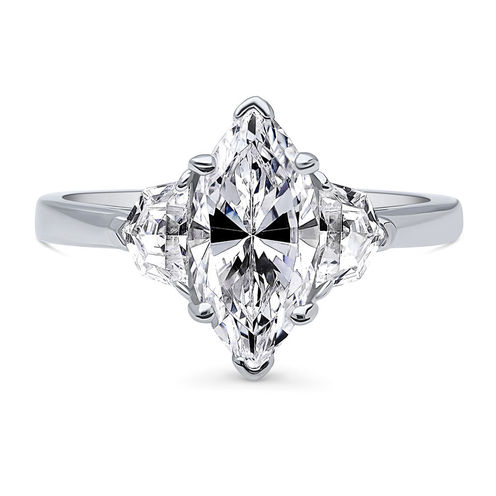 3-Stone 1.6ct Marquise CZ Ring in Sterling Silver, 1 of 9
