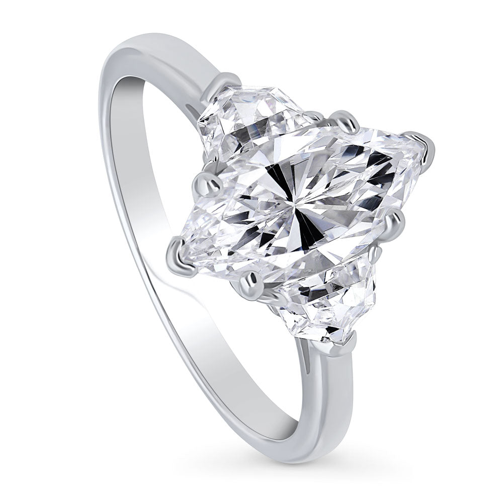 Front view of 3-Stone Marquise CZ Ring in Sterling Silver, 4 of 9