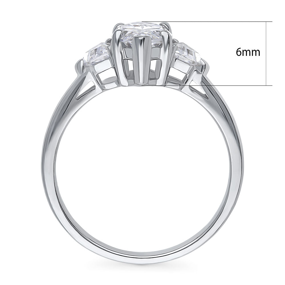 Alternate view of 3-Stone Marquise CZ Ring in Sterling Silver, 8 of 9