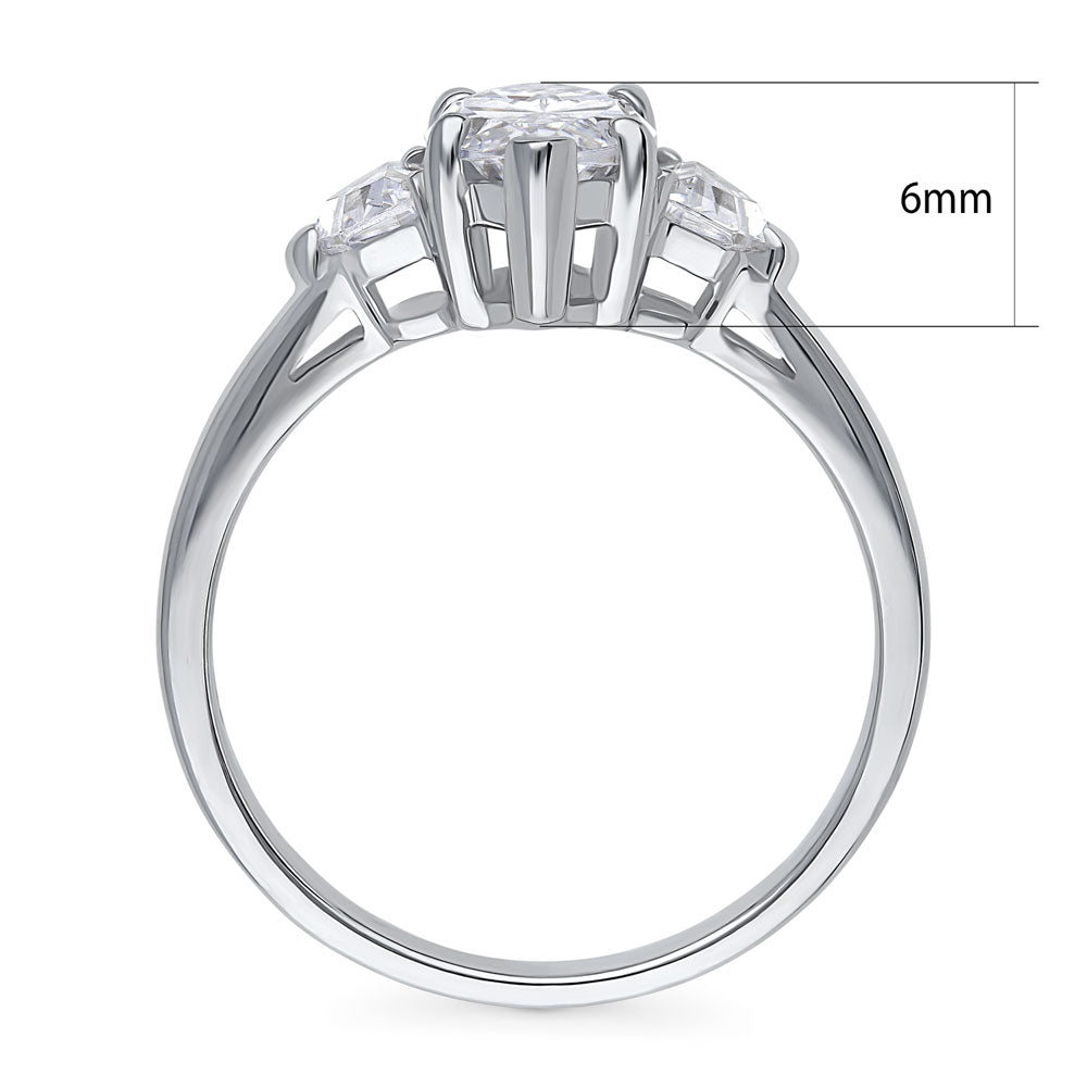 3-Stone 1.6ct Marquise CZ Ring in Sterling Silver
