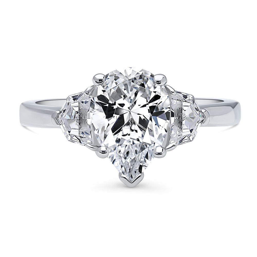 3-Stone Pear CZ Ring in Sterling Silver, 1 of 10