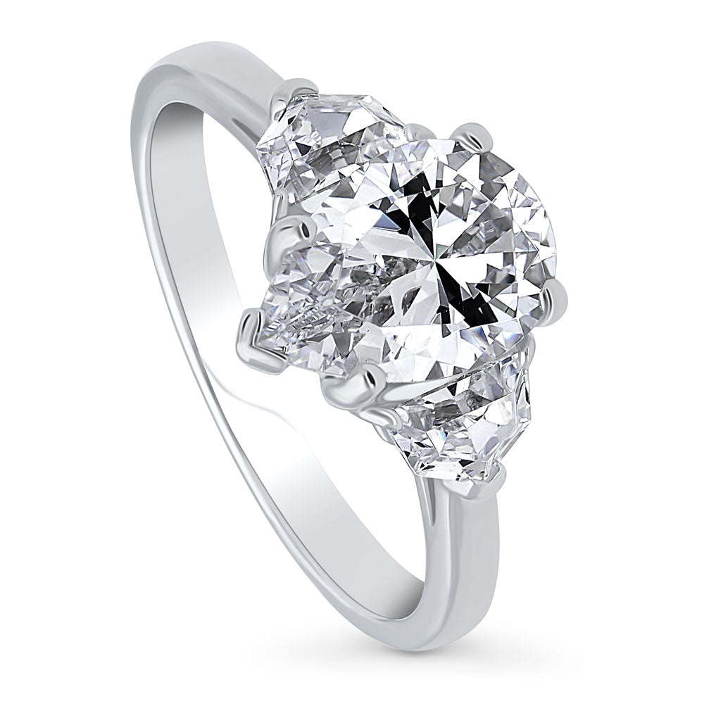 Front view of 3-Stone 1.8ct Pear CZ Ring in Sterling Silver, 4 of 10