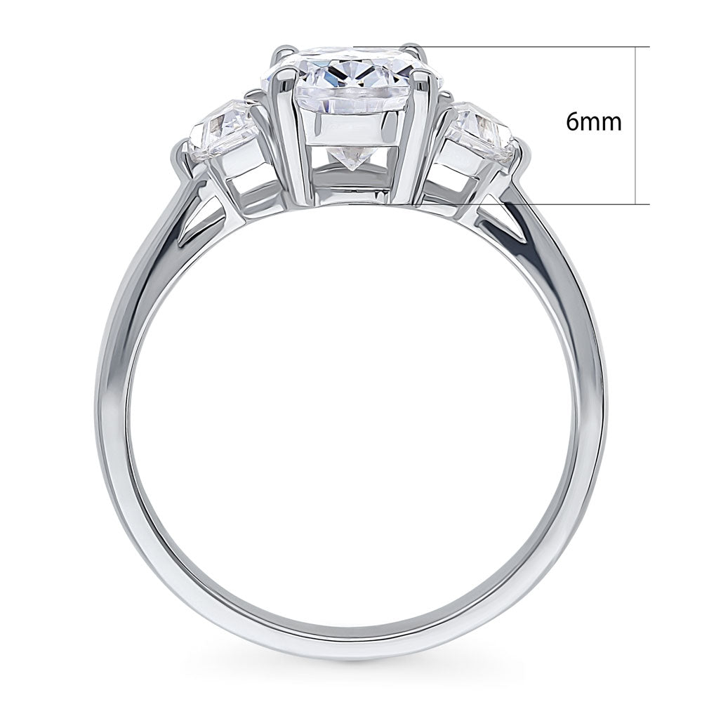 Alternate view of 3-Stone Pear CZ Ring in Sterling Silver, 7 of 9