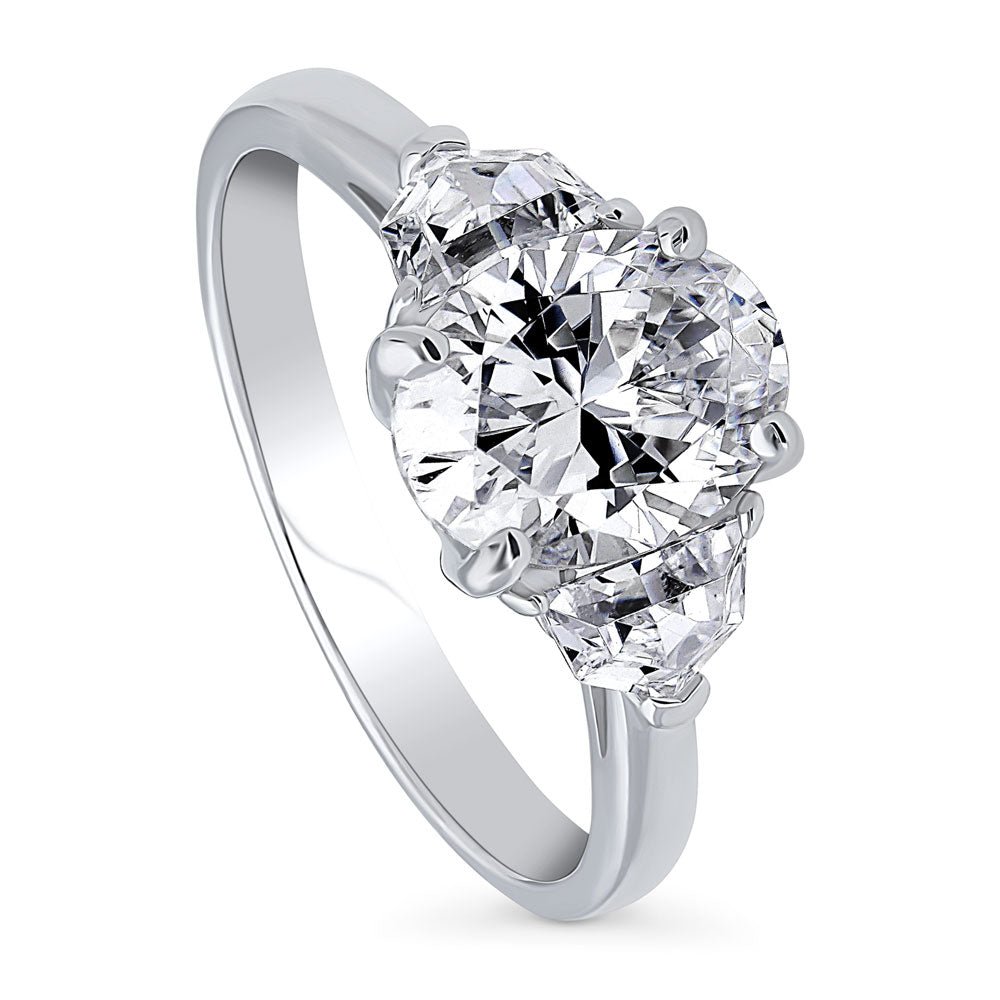 Front view of 3-Stone Oval CZ Ring in Sterling Silver, 3 of 9