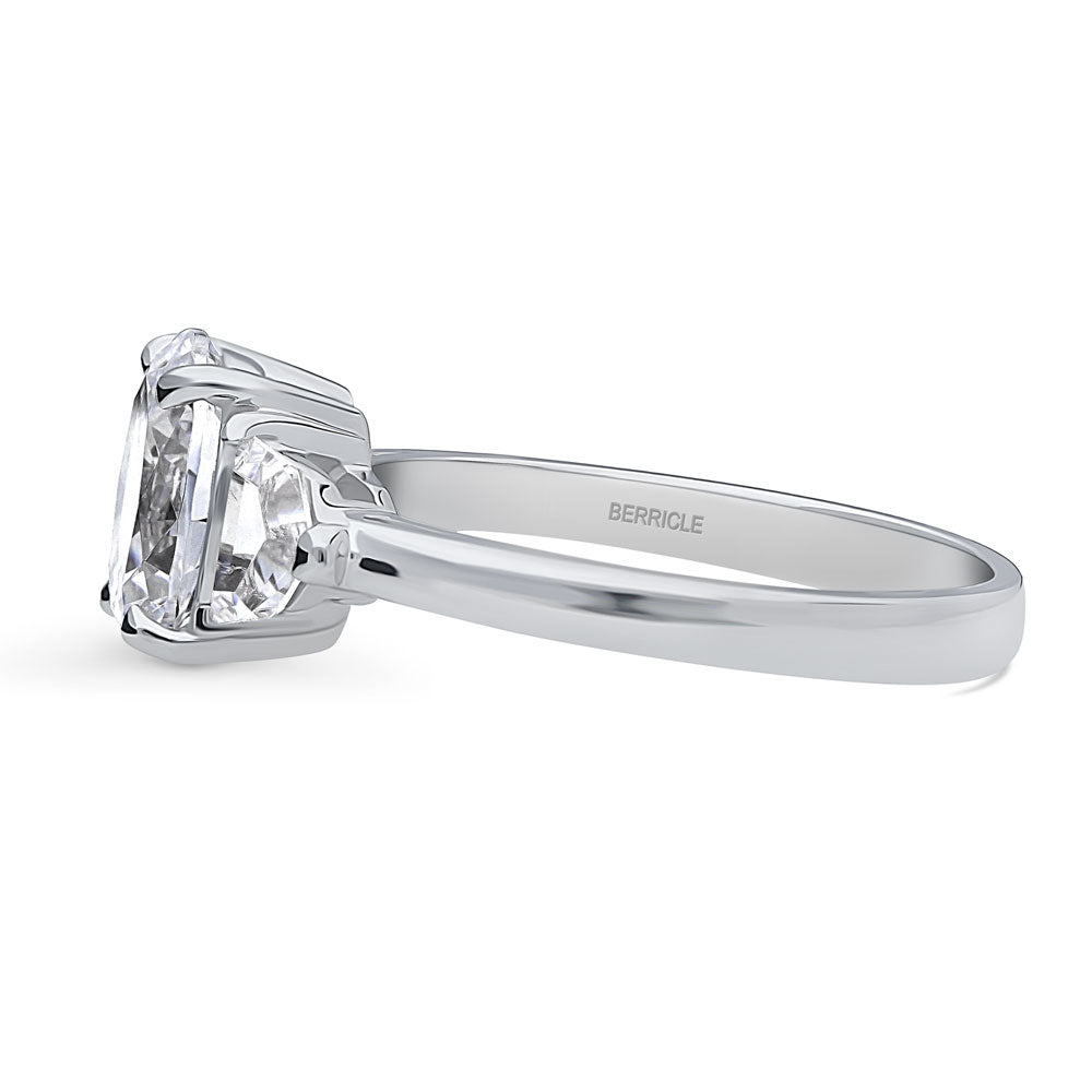 Angle view of 3-Stone Oval CZ Ring in Sterling Silver, 4 of 9