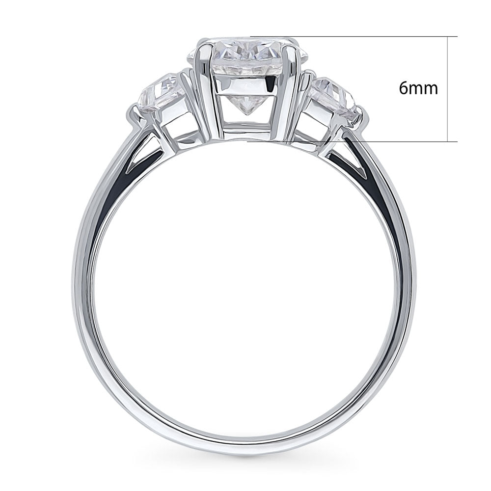 Alternate view of 3-Stone Oval CZ Ring in Sterling Silver, 7 of 9