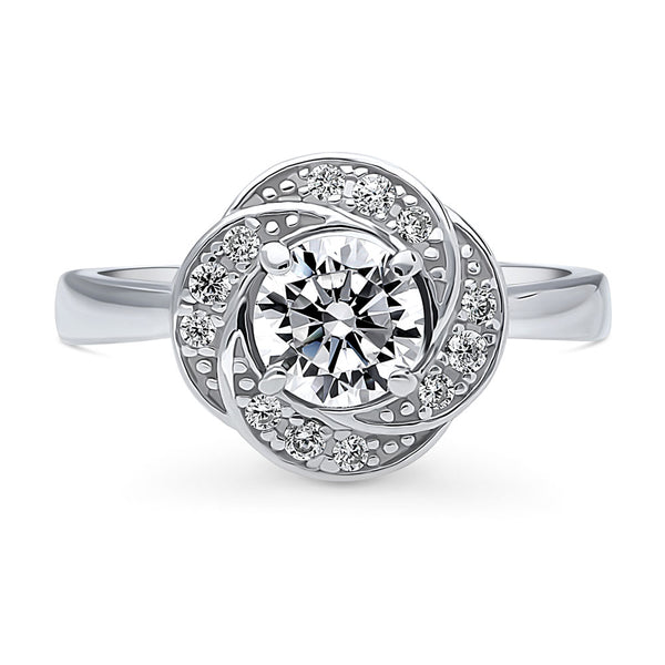 メル19100 Sterling Silver Flower Woven Halo Promise CZ Engagement Ring