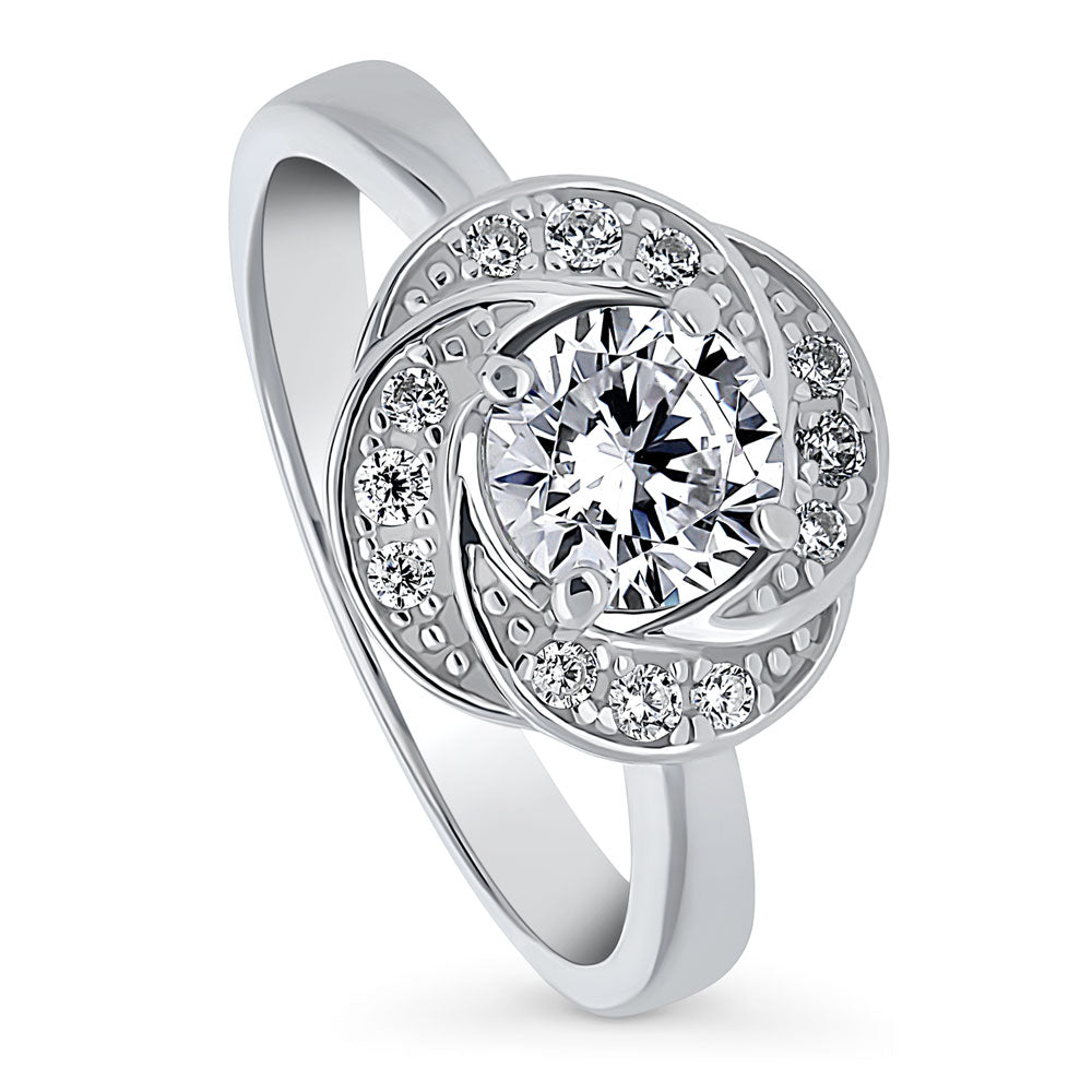 Front view of Flower Woven Halo CZ Ring in Sterling Silver, 3 of 11
