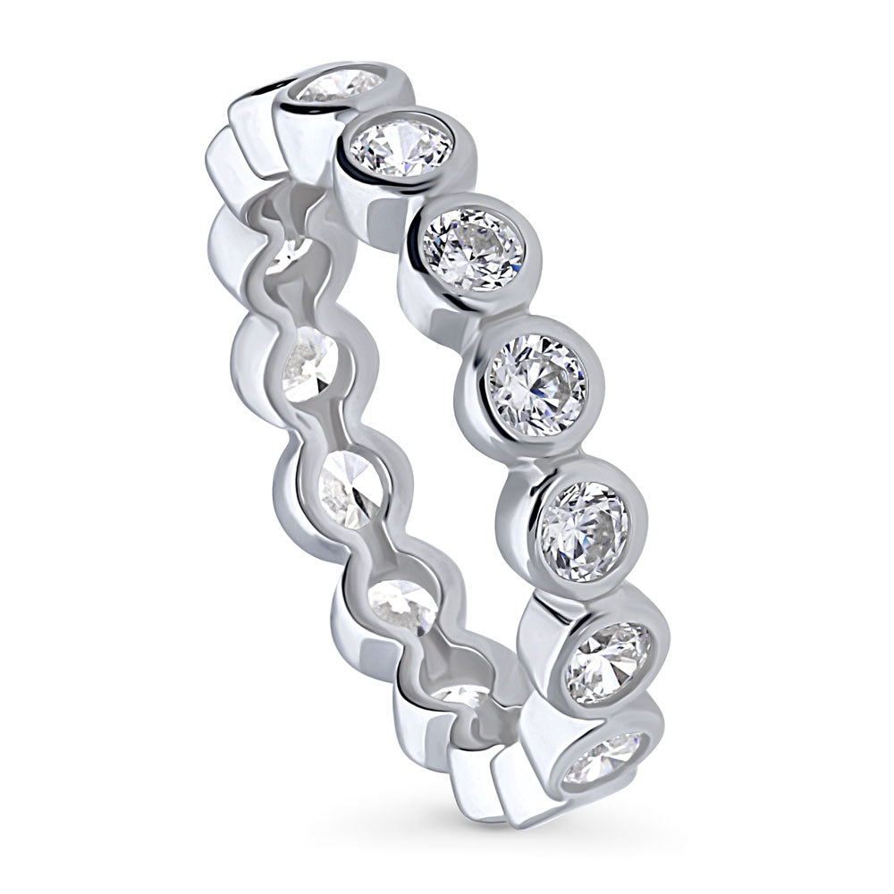 Front view of Bubble Bezel Set CZ Eternity Ring in Sterling Silver, 3 of 10