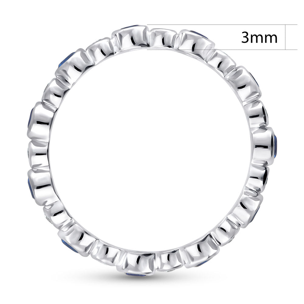 Angle view of Bubble Sapphire-Blue Bezel CZ Eternity Ring in Sterling Silver, 5 of 10