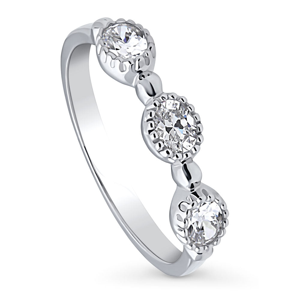Front view of Milgrain Bezel Set Oval CZ Half Eternity Ring in Sterling Silver, 4 of 10